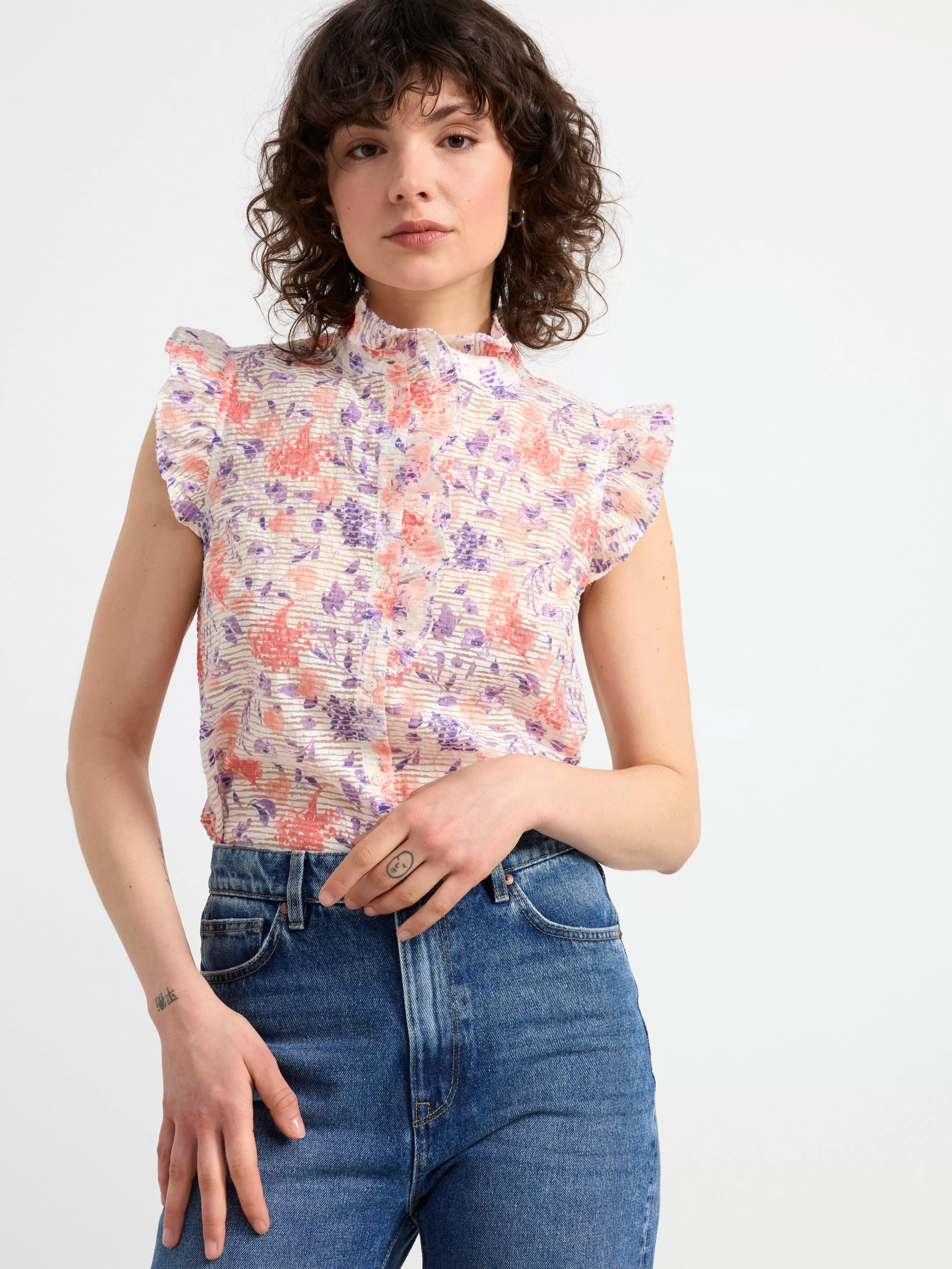 Dam Lindex Armlos Blus Med Volanger