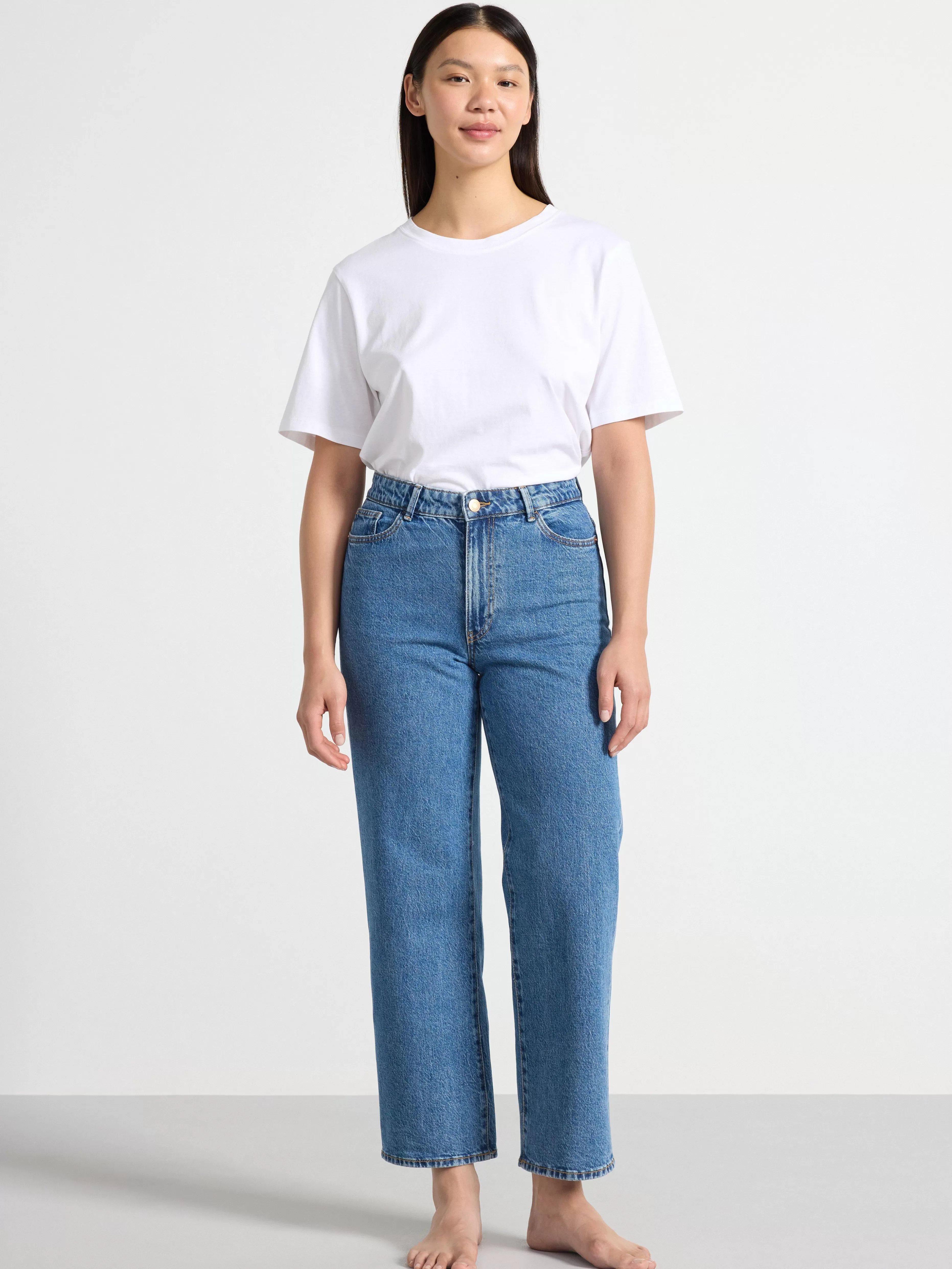 Dam Lindex Hanna Vida High Waist-Jeans Med Croppat Ben