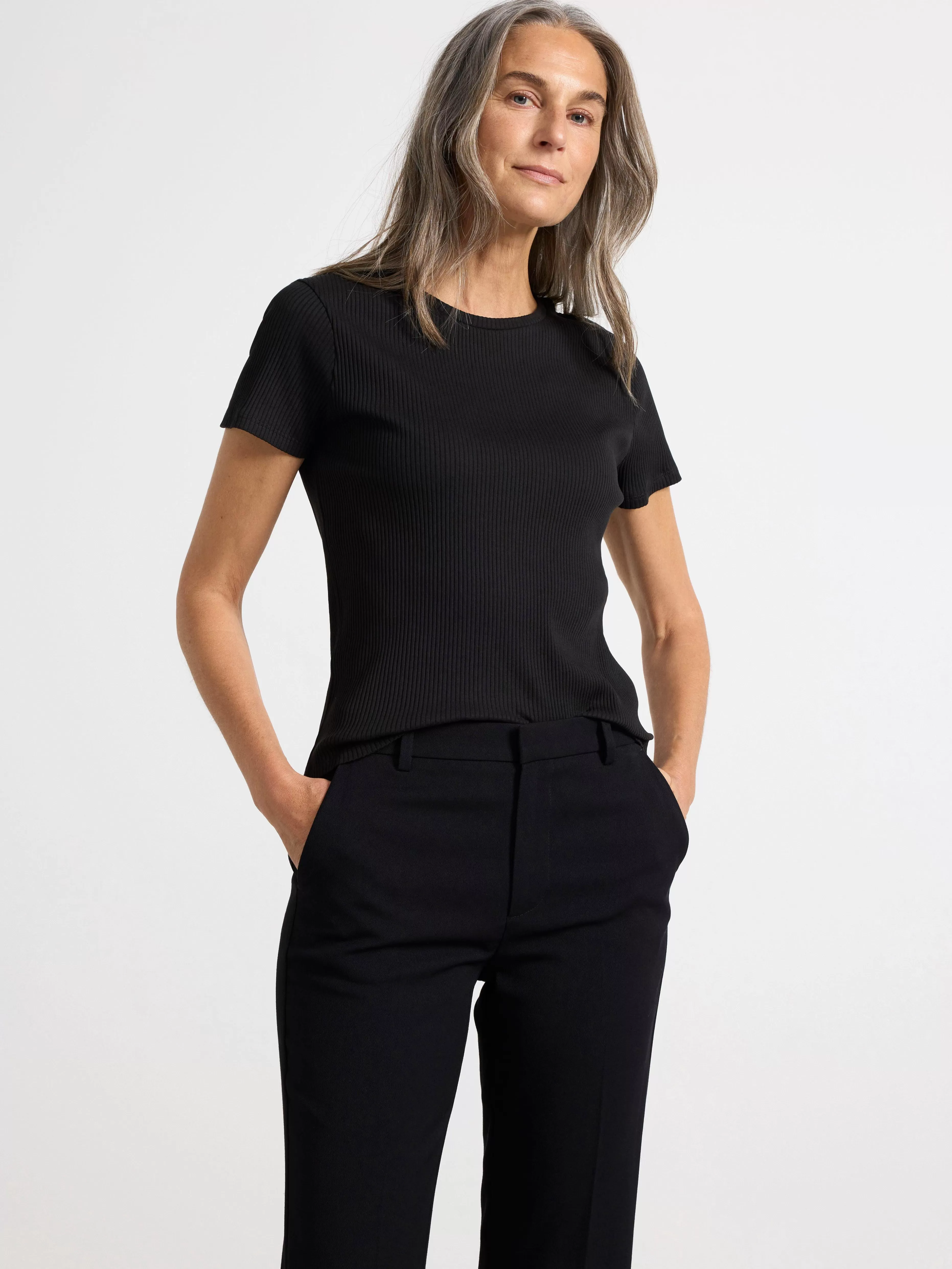 Dam Lindex Kortarmad Ribbad Topp