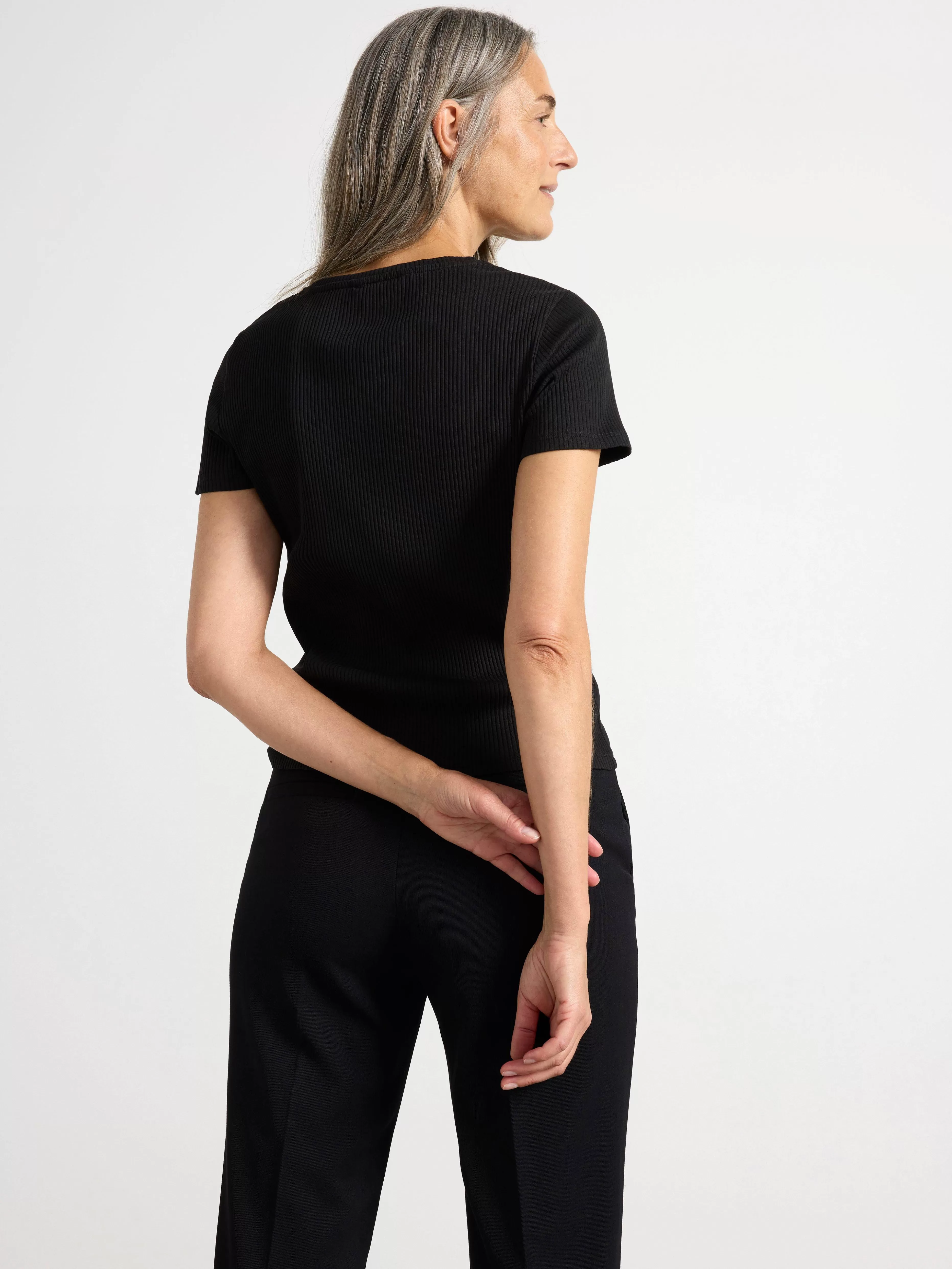 Dam Lindex Kortarmad Ribbad Topp