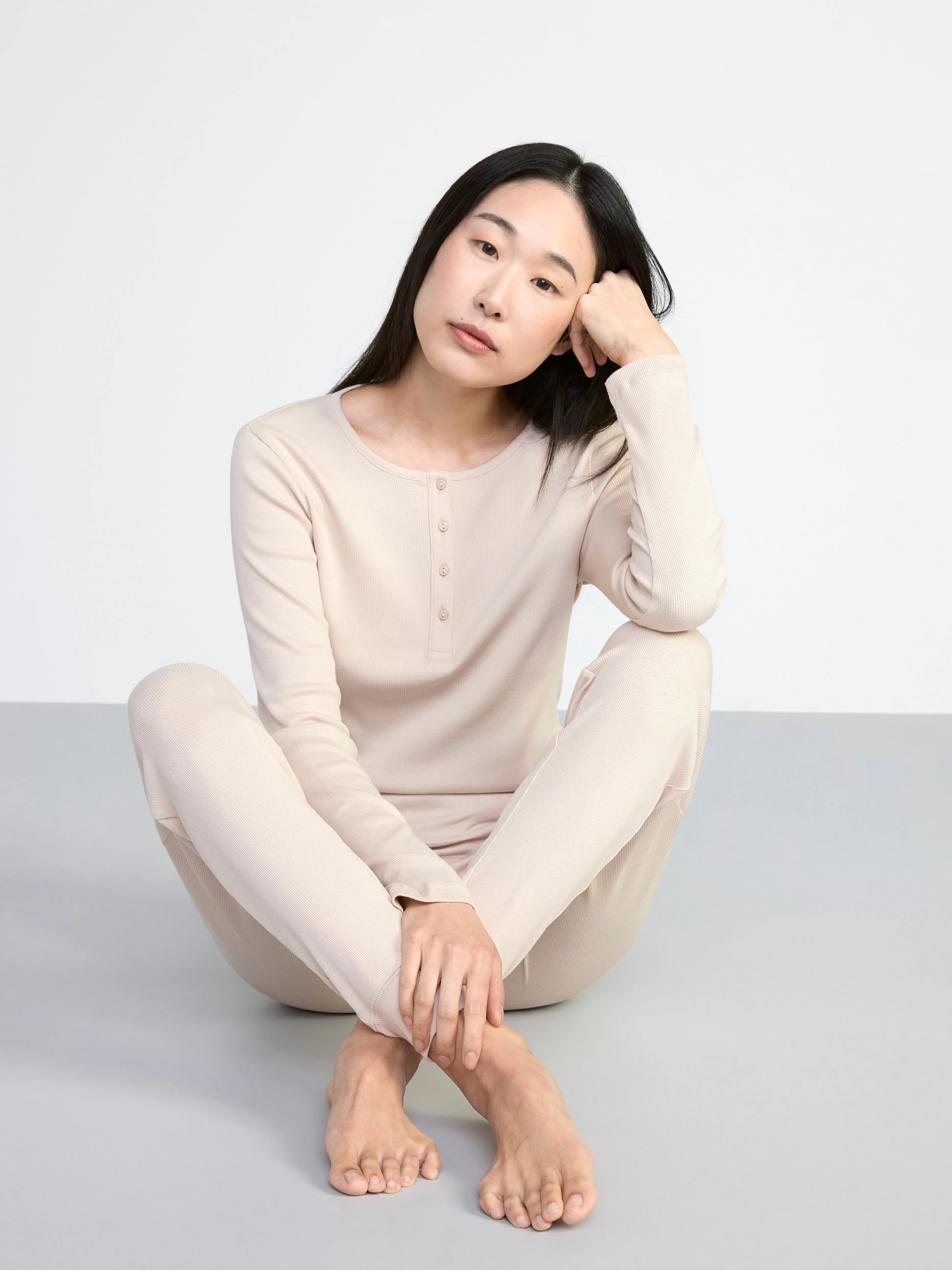 Dam Lindex Langarmad Ribbad Pyjamastopp