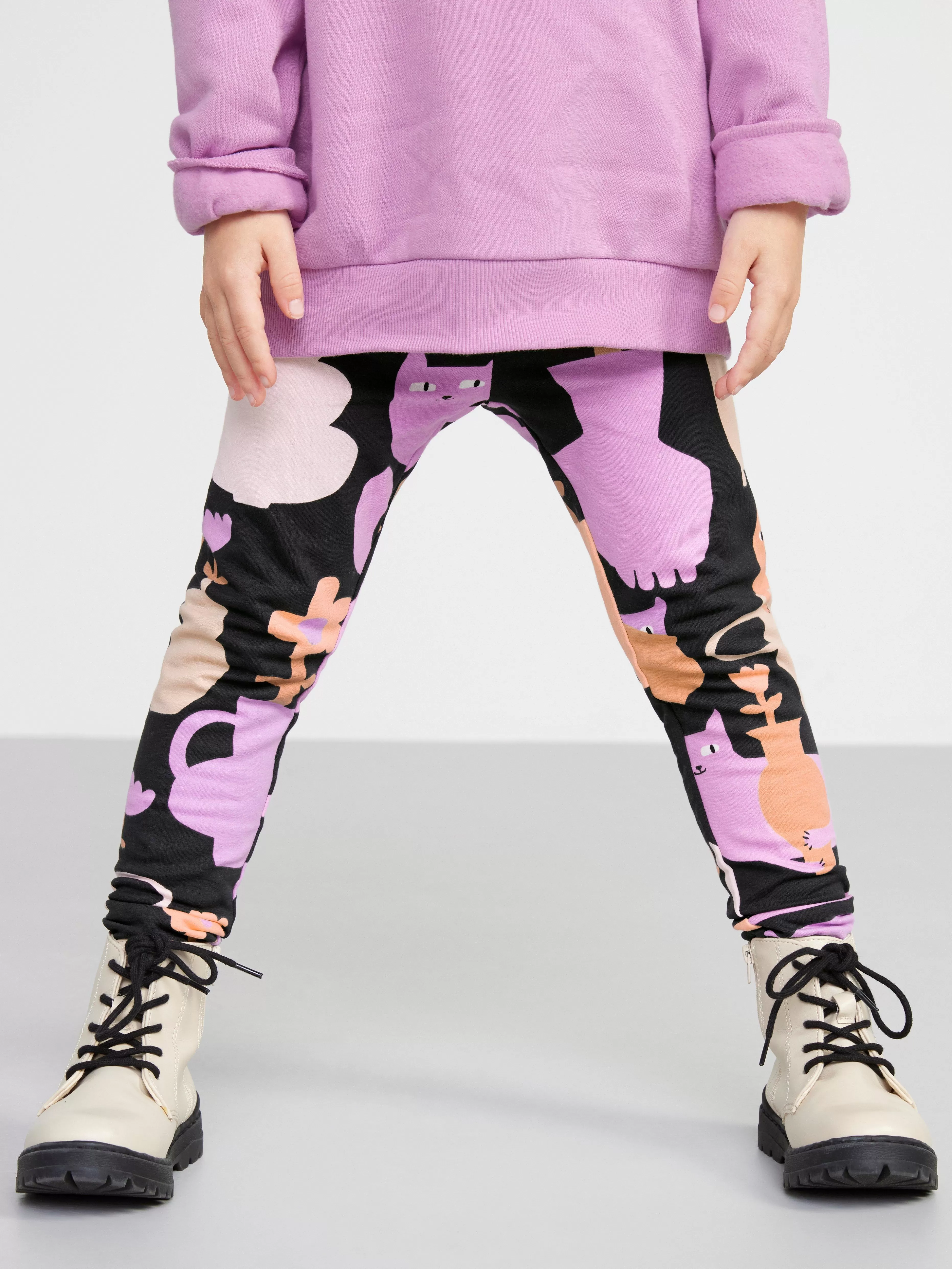 Barn Lindex Leggings Med Katter Och Borstad Insida