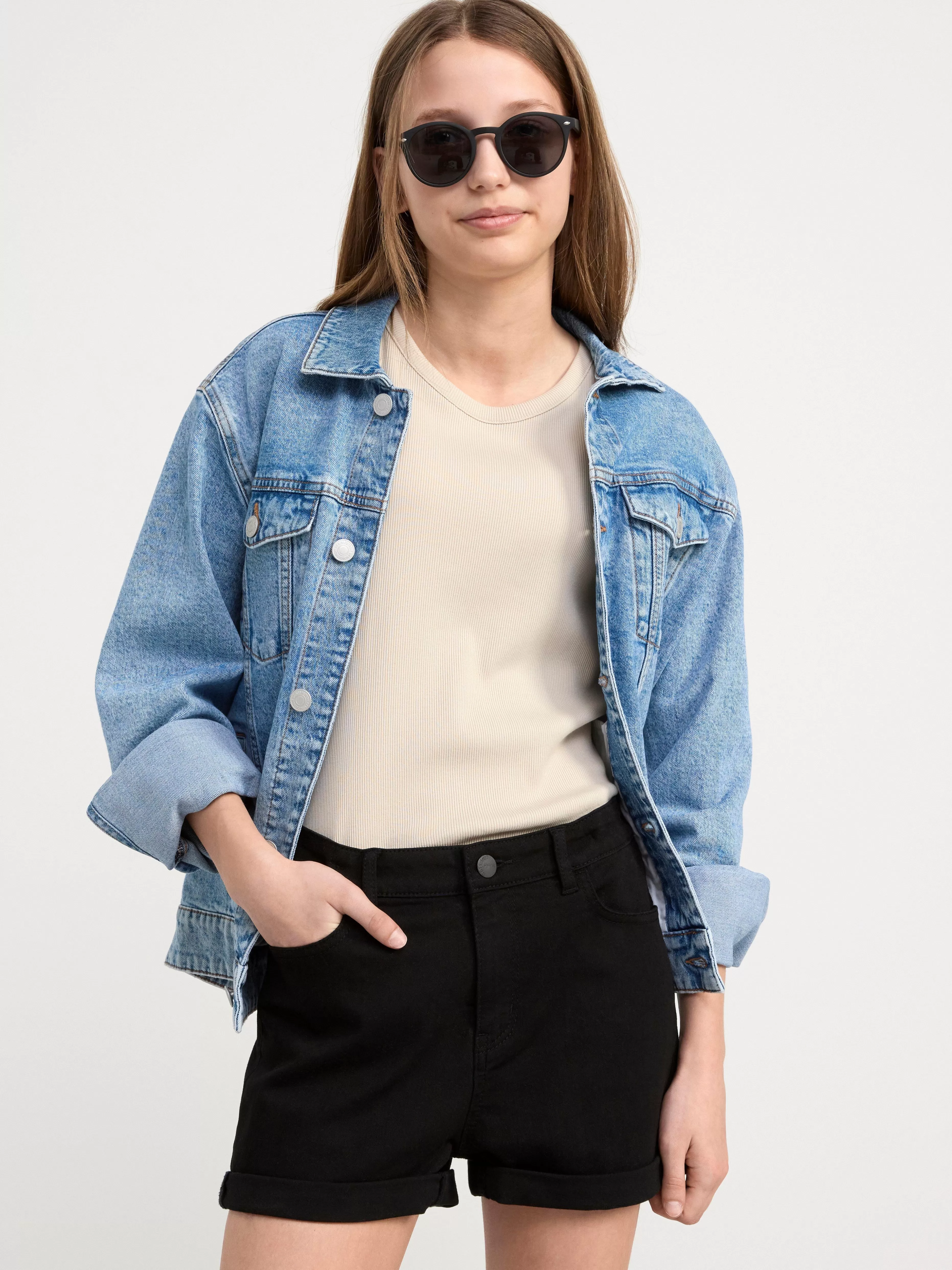 Barn Lindex Raka Twillshorts Med Hog Midja