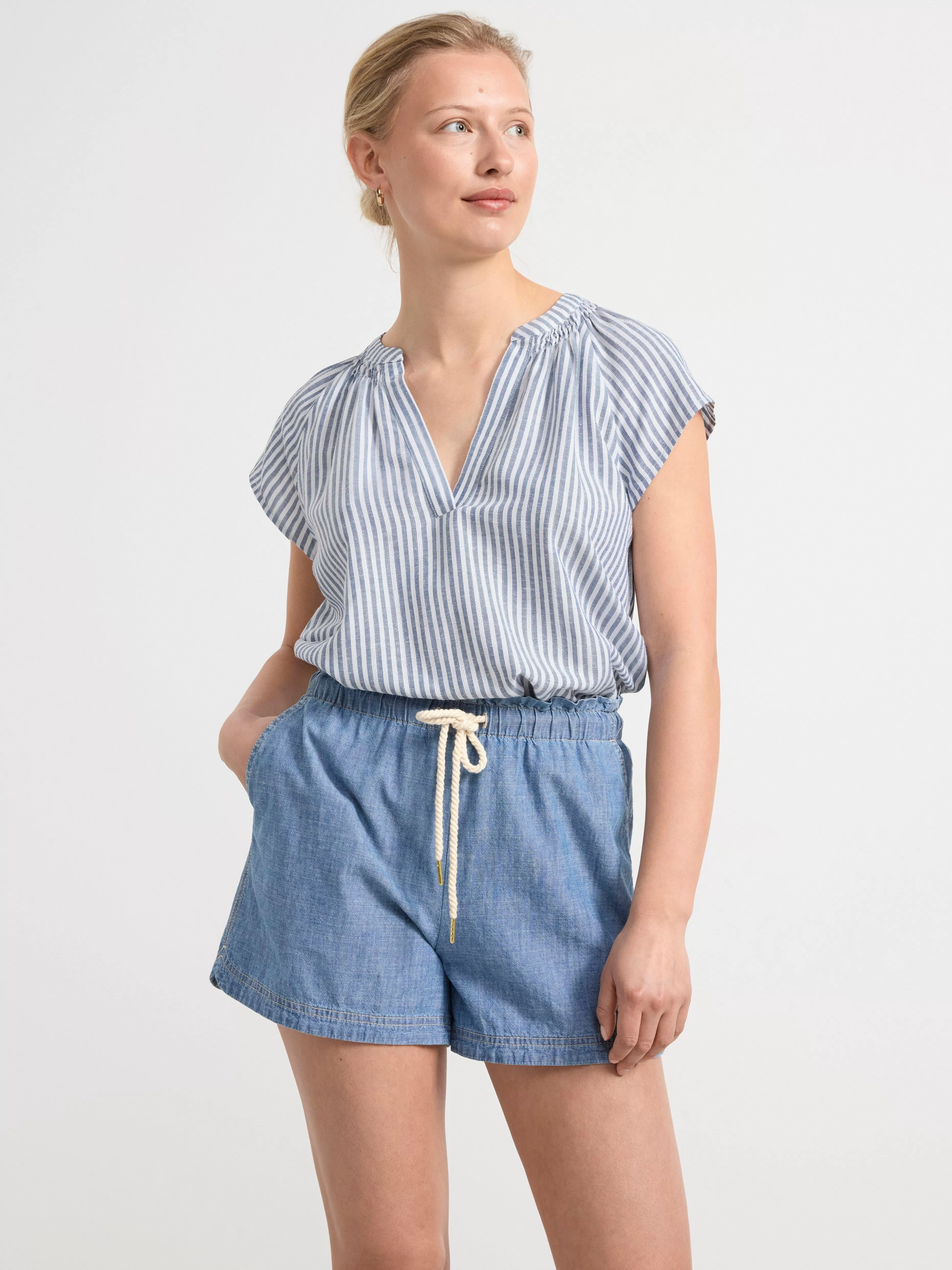 Dam Lindex Randig Blus Med Kort Arm