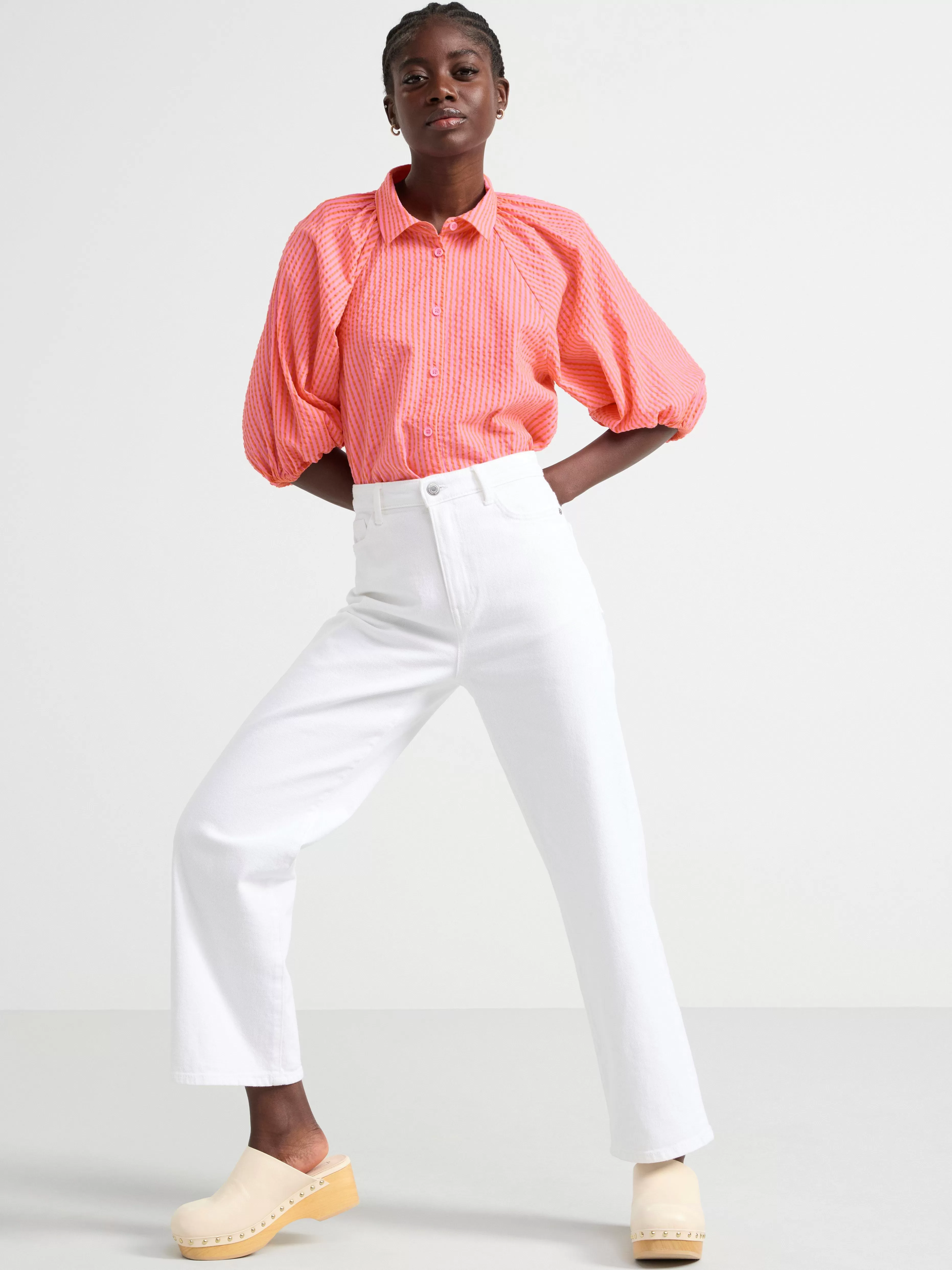 Dam Lindex Randig Blus Med Puffarm
