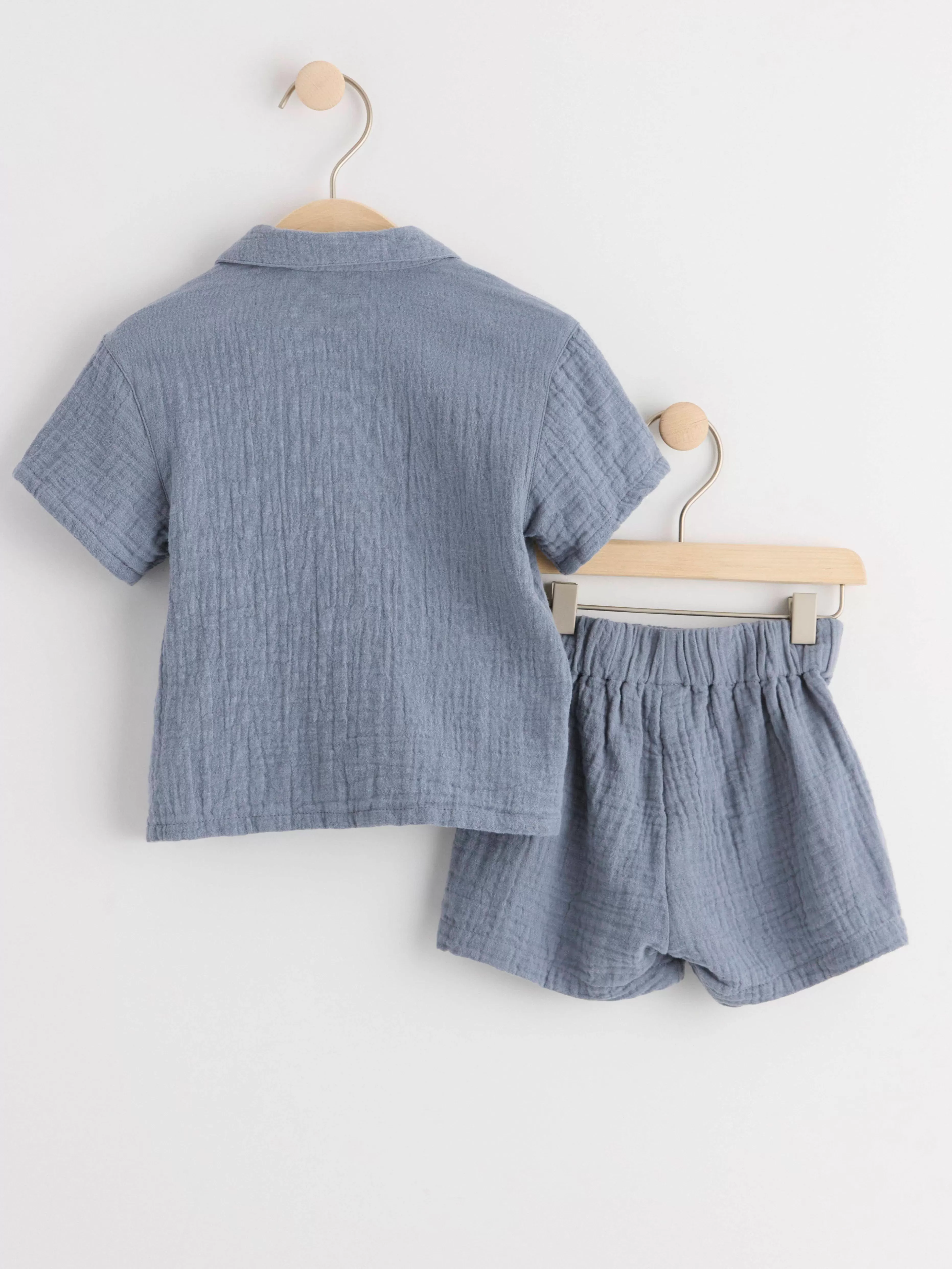 Bebis Lindex Set Med Skjorta Och Shorts I Krinklad Bomull