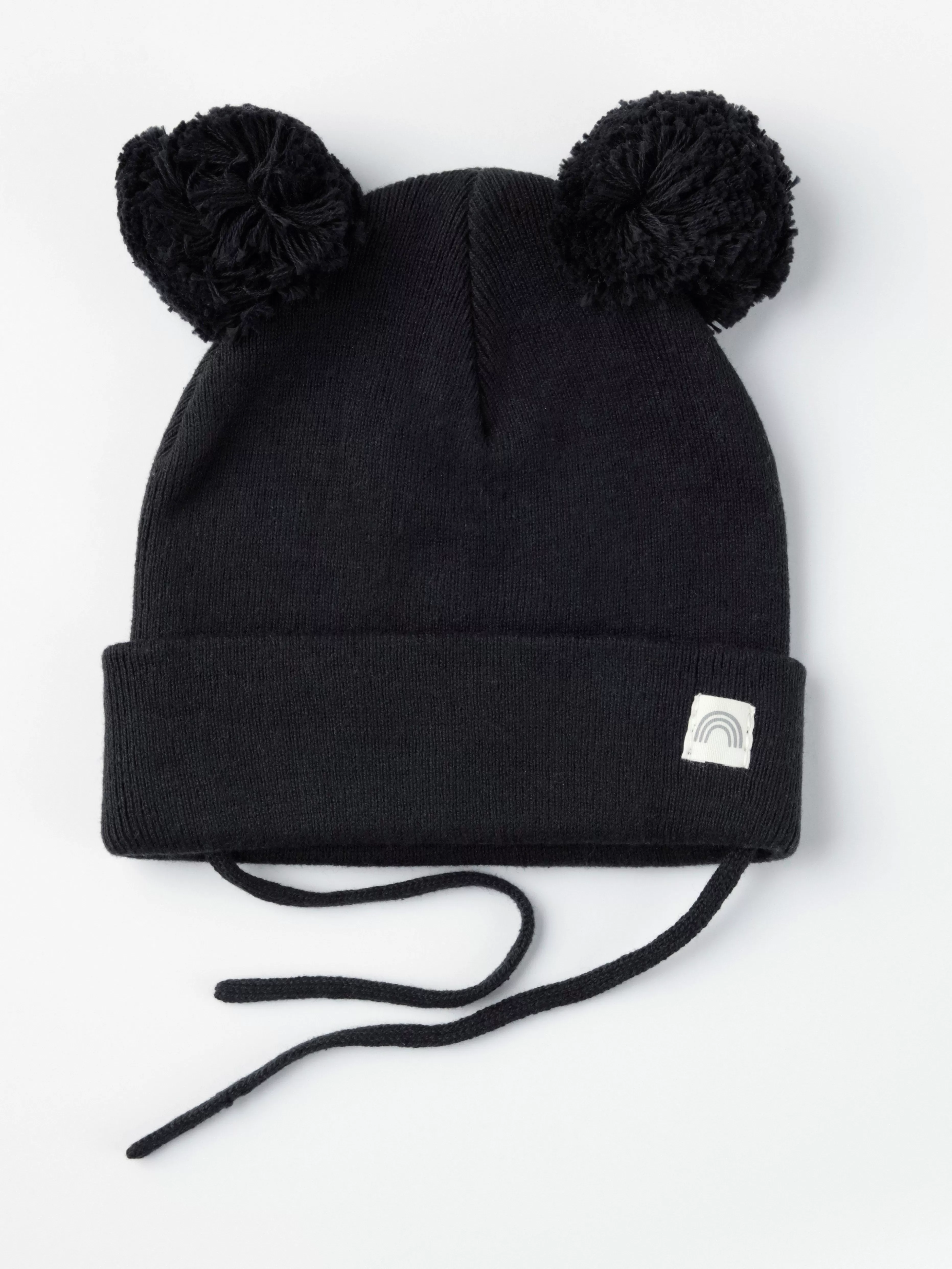 Bebis Lindex Stickad Mossa Med Pom Poms Och Knytband